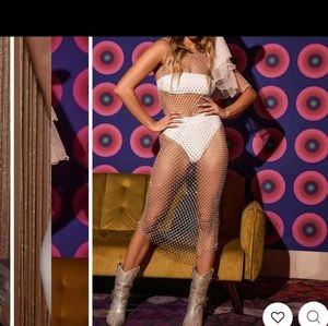 12th Tribe White Beaded Mesh Mini Dress